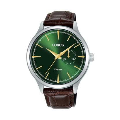 LORUS WATCHES Mod. R5B09AX9 with green dial and brown leather strap, men's timepiece, elegant design, high-quality craftsmanship