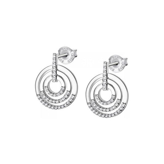 Alt Tag: LOTUS JEWELS JEWELRY Mod. LP1755-4/1 silver circular earrings with rhinestone accents