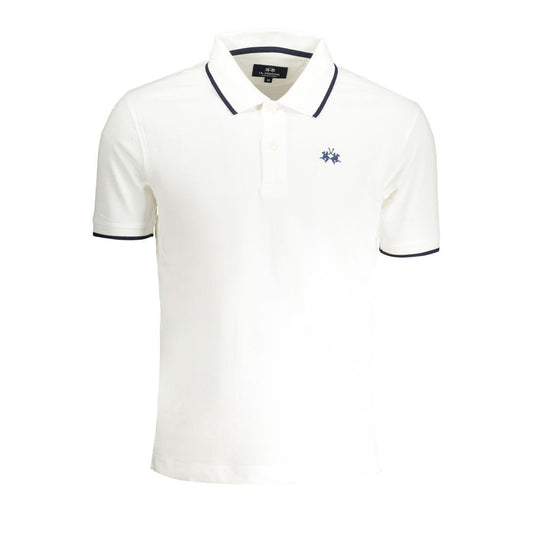 La Martina White Cotton Men Polo Shirt with iconic embroidery and contrasting details, regular fit, perfect for stylish, comfortable daywear.