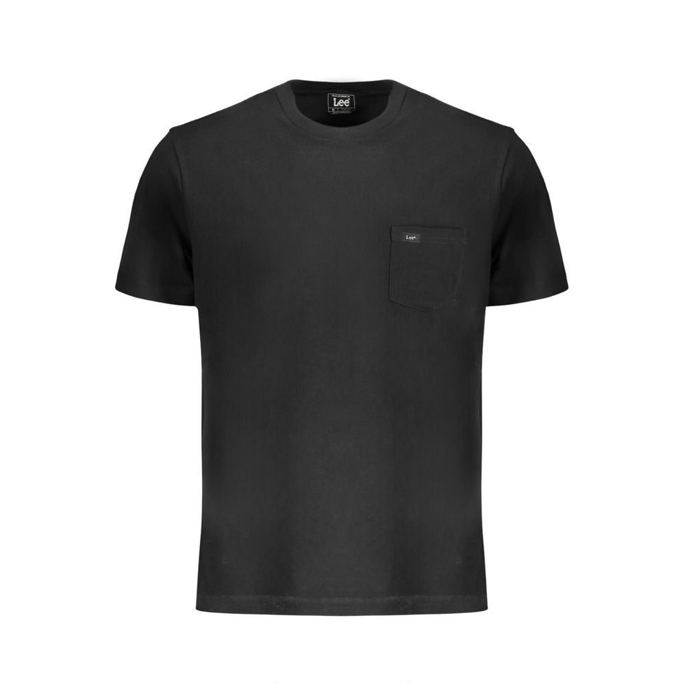 Lee Black Cotton T-Shirt with short sleeves, regular fit, crew neck, and one pocket displaying logo.