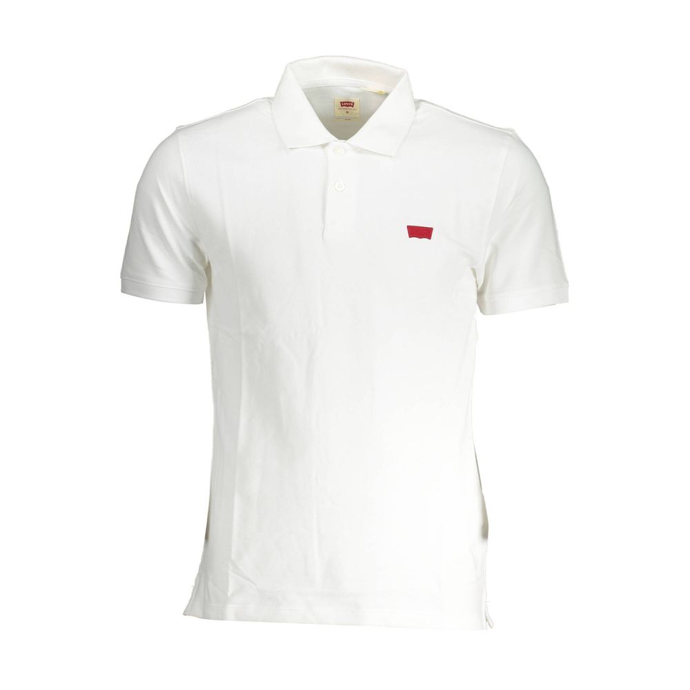 Levi's White Cotton Men Polo featuring slim fit, short sleeves, 2-button placket, and iconic logo, blending tradition and contemporary style.