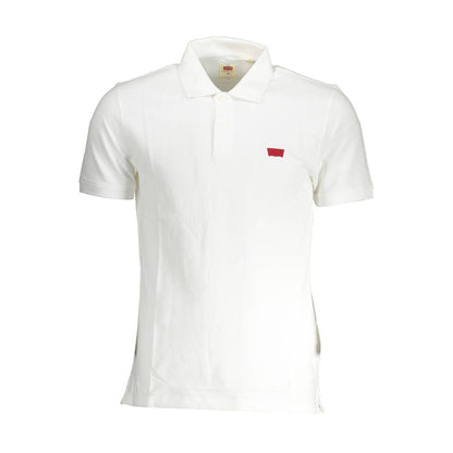 Levi's White Cotton Men Polo featuring slim fit, short sleeves, 2-button placket, and iconic logo, blending tradition and contemporary style.