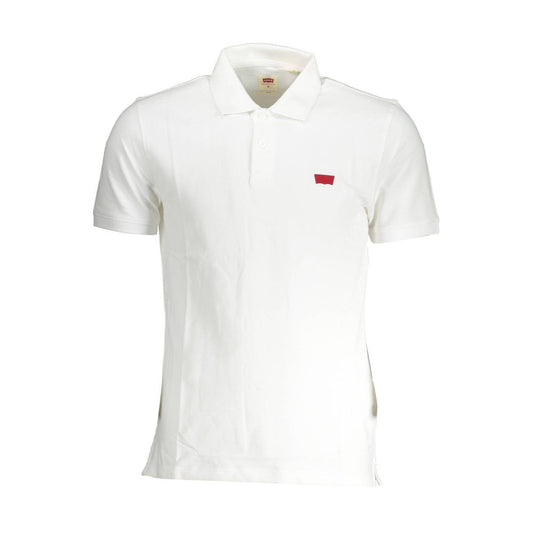 Levi's White Cotton Men Polo featuring slim fit, short sleeves, 2-button placket, and iconic logo, blending tradition and contemporary style.