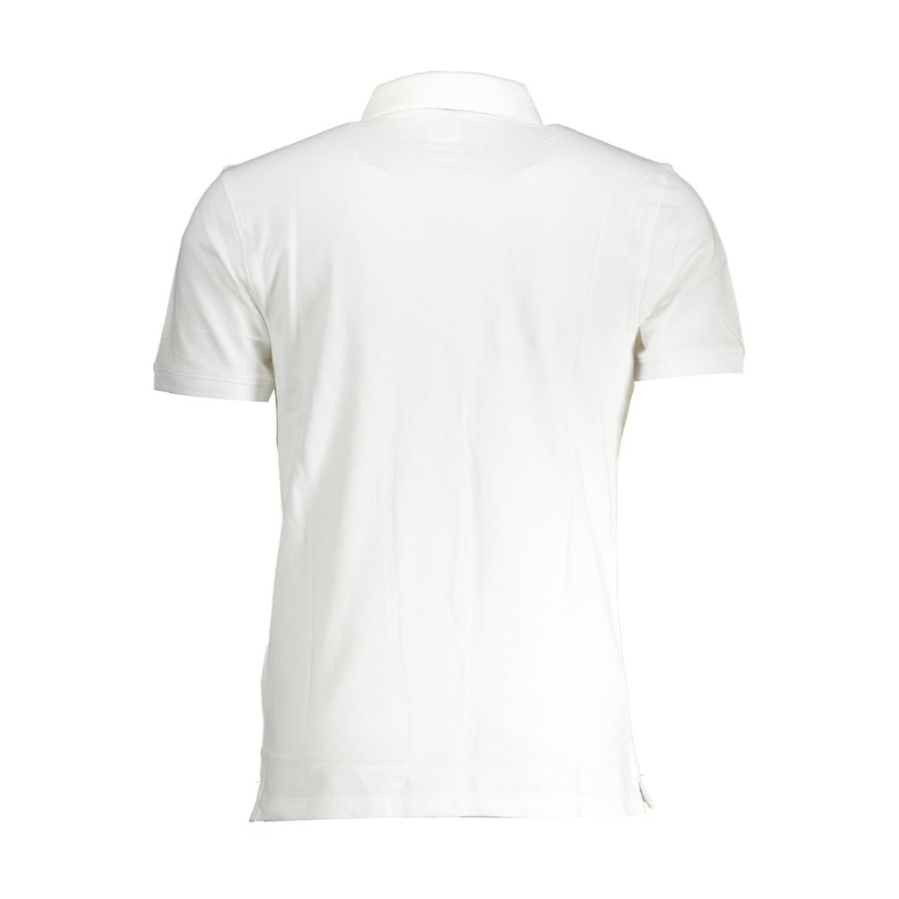 Back view of Levi's White Cotton Men Polo showcasing slim fit and classic style.