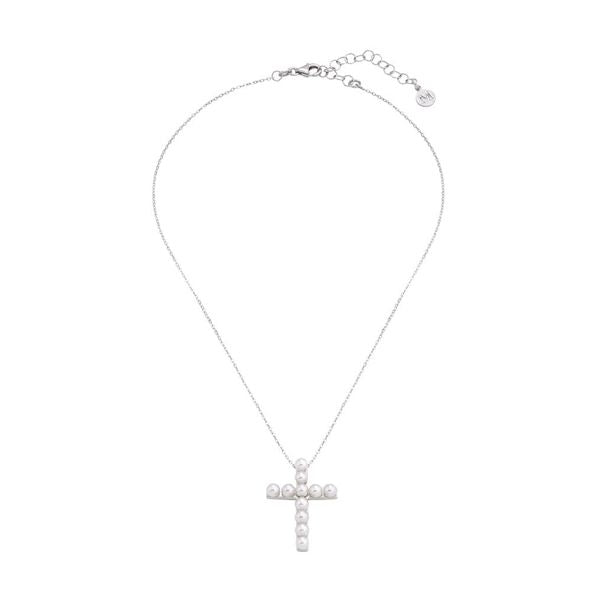 MAJORICA JEWELRY Mod. 15742.01.2.000.010.1 elegant pearl cross necklace on silver chain