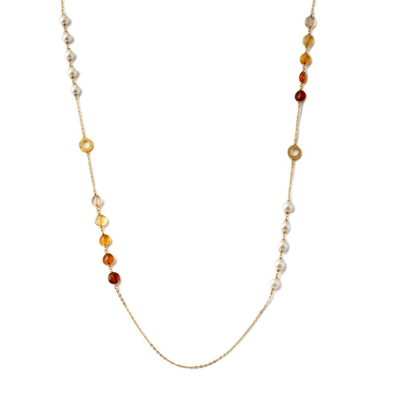 Elegant necklace from MAJORICA JEWELRY Mod. 16699.01.1.000.010.1 with pearls and amber beads on a gold chain