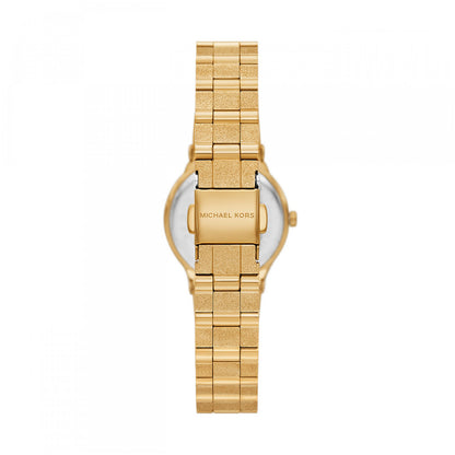Back view of gold MICHAEL KORS Mod. BILLIE watch with metal link bracelet.