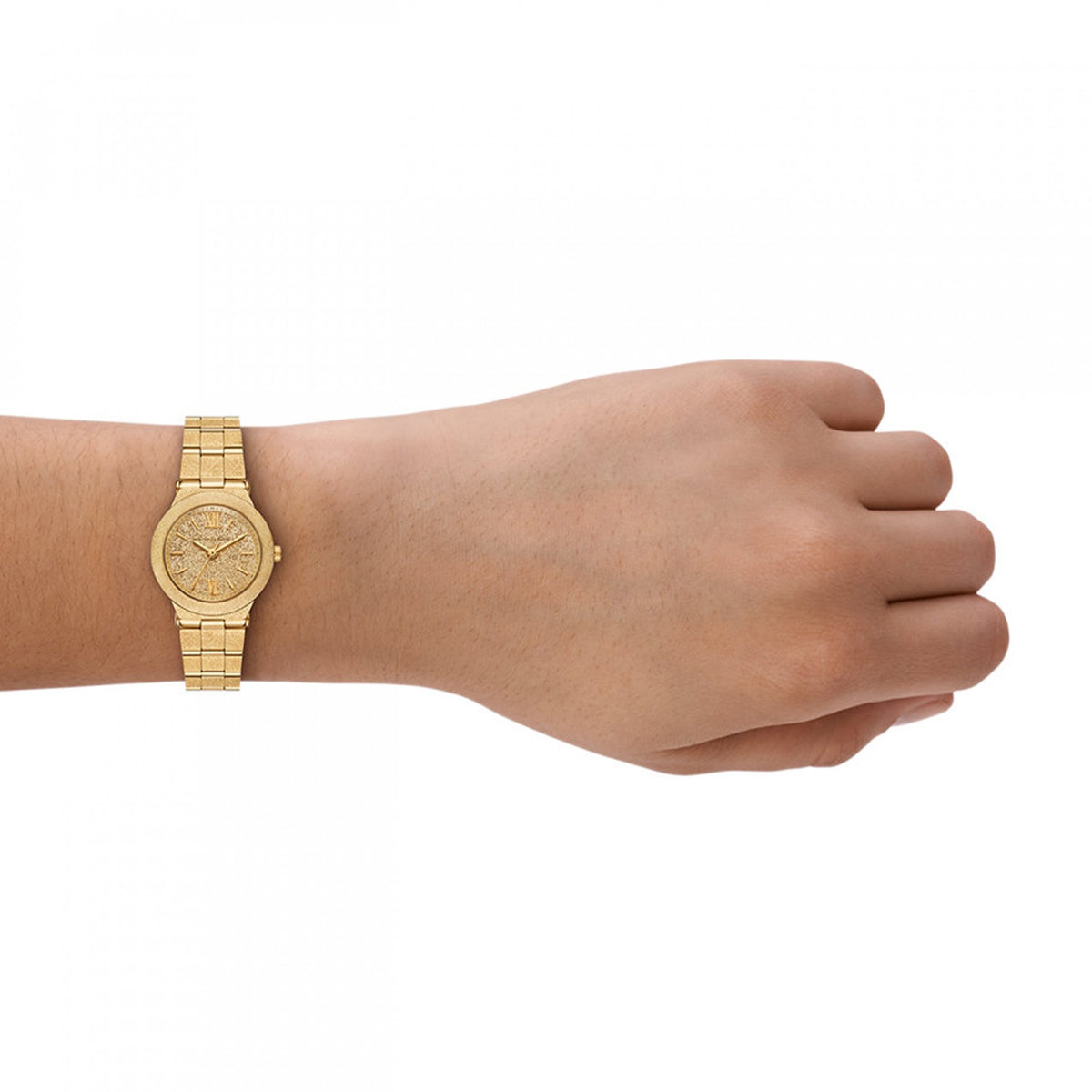Luxury gold watch on a person's wrist showcasing style and elegance