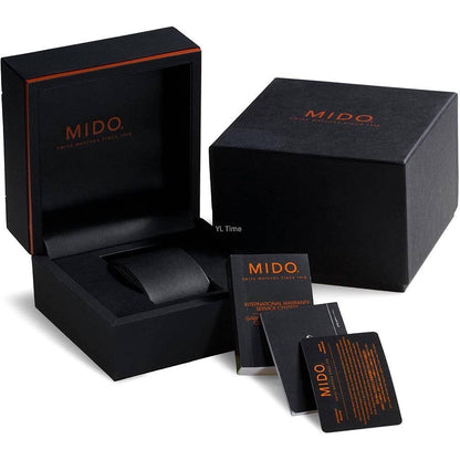 MIDO MOD. M042-430-44-051-00 luxury watch packaging with warranty and instruction booklet.