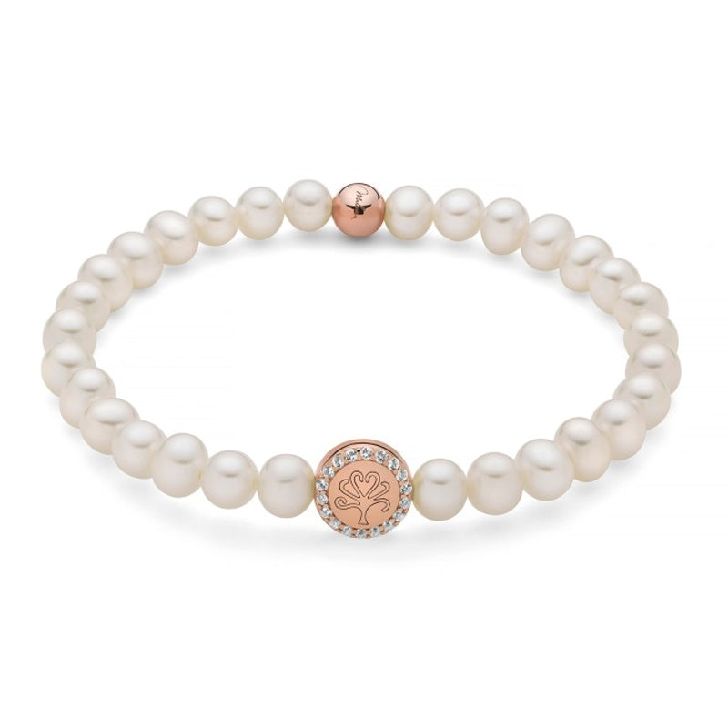 Elegant Miluna Jewelry, pearl bracelet, Mod. PBR3504R-TPZ with rose gold accents, luxurious design for timeless style.