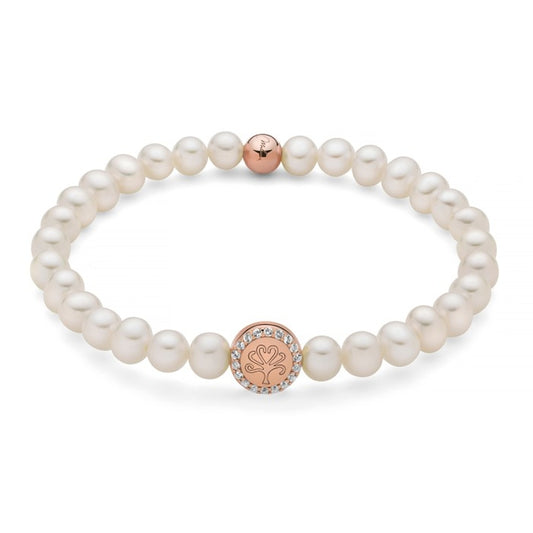 Elegant Miluna Jewelry, pearl bracelet, Mod. PBR3504R-TPZ with rose gold accents, luxurious design for timeless style.