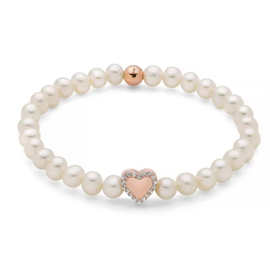 MILUNA Mod. PBR3505R-TPZ elegant pearl bracelet with rose gold heart charm, perfect for sophisticated jewelry lovers.