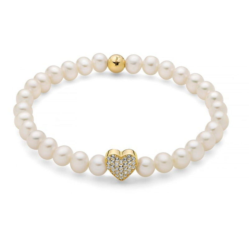 MILUNA Mod. PBR3506G-TPZ pearl bracelet with gold heart charm, elegant jewelry