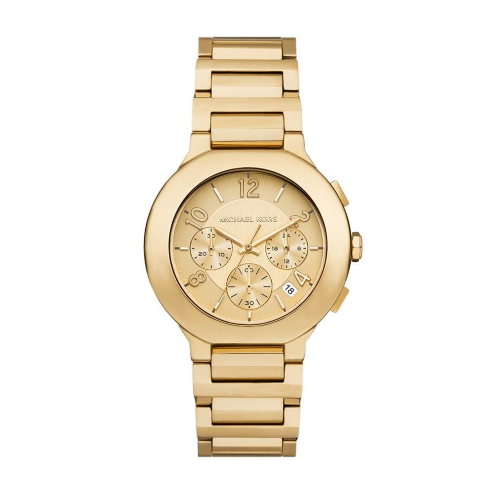 Elegant gold watch MICHAEL KORS Mod. GRAMERCY with chronograph features and metal strap.