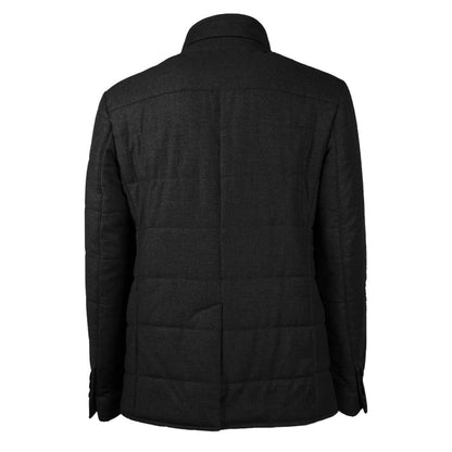 Made in Italy Black Wool Men's Jacket with Cashmere Touch, elegant back view
