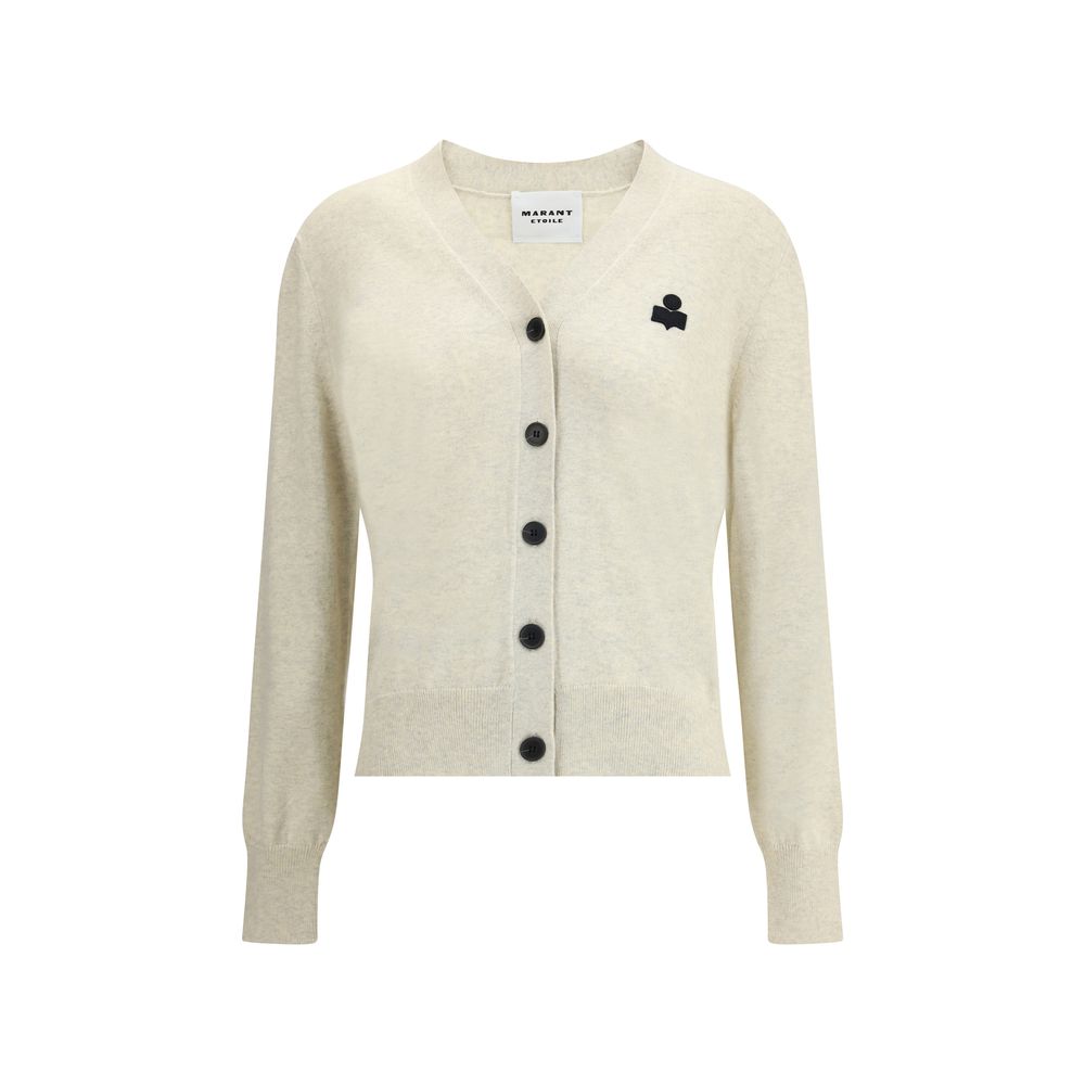 Marant Etoile White Cotton Cardigan with V-neckline and button closure, featuring the "Marant" logo, crafted for a refined casual style.