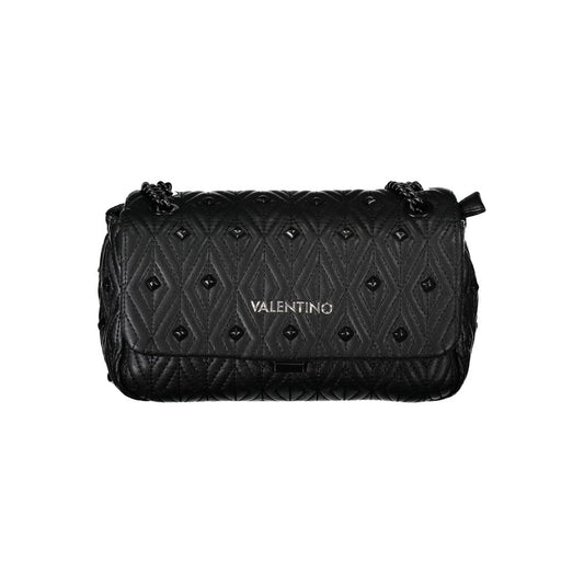 Mario Valentino Black Polyester Handbag with chain shoulder strap, internal pockets, contrasting details, zip and clip closure