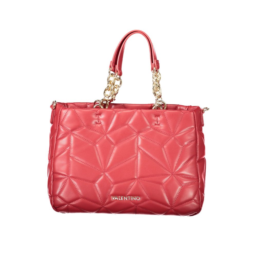 Mario Valentino Red Polyethylene Women Handbag with quilted design and dual-chain handles, perfect for chic and sophisticated style.