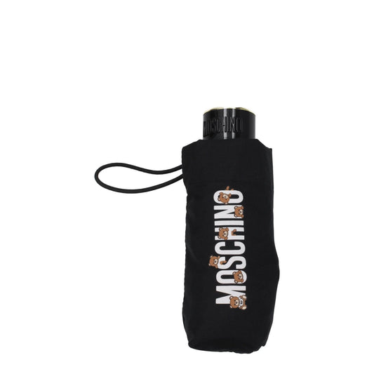 Moschino Black Polyester Umbrella with front logo and snap closure, featuring casual style MPN 8432SUPERMINIA.