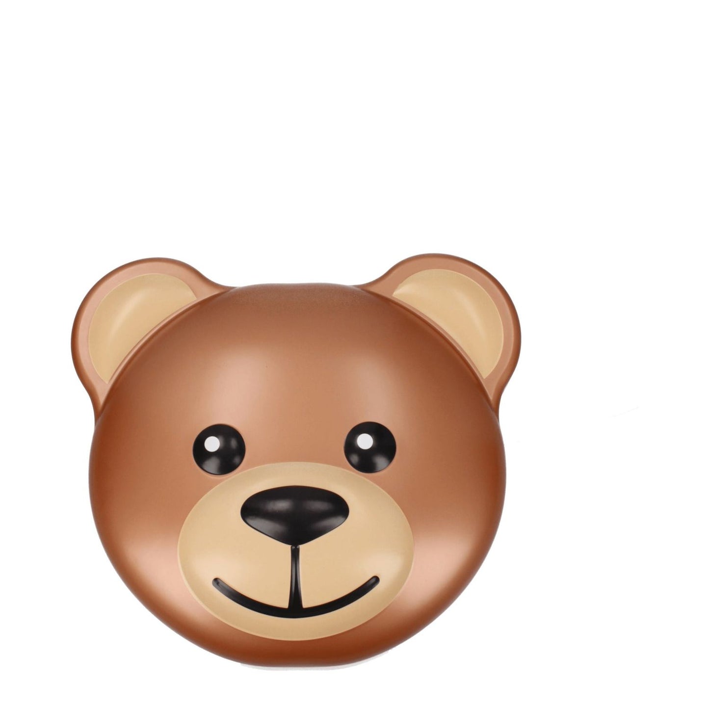 Cute bear-shaped object with a smiling face on a white background.