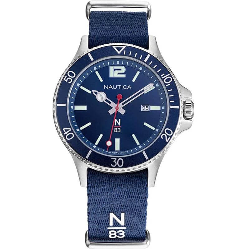 NAUTICA Mod. NAPABS904 gent's quartz watch, blue face with bracelet, water-resistant 5 ATM, 43mm case, official packaging.