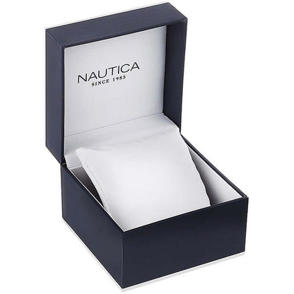 Official packaging for NAUTICA Mod. NAPCPS904, featuring a stylish box perfect for the quartz analog multifunction bracelet watch.