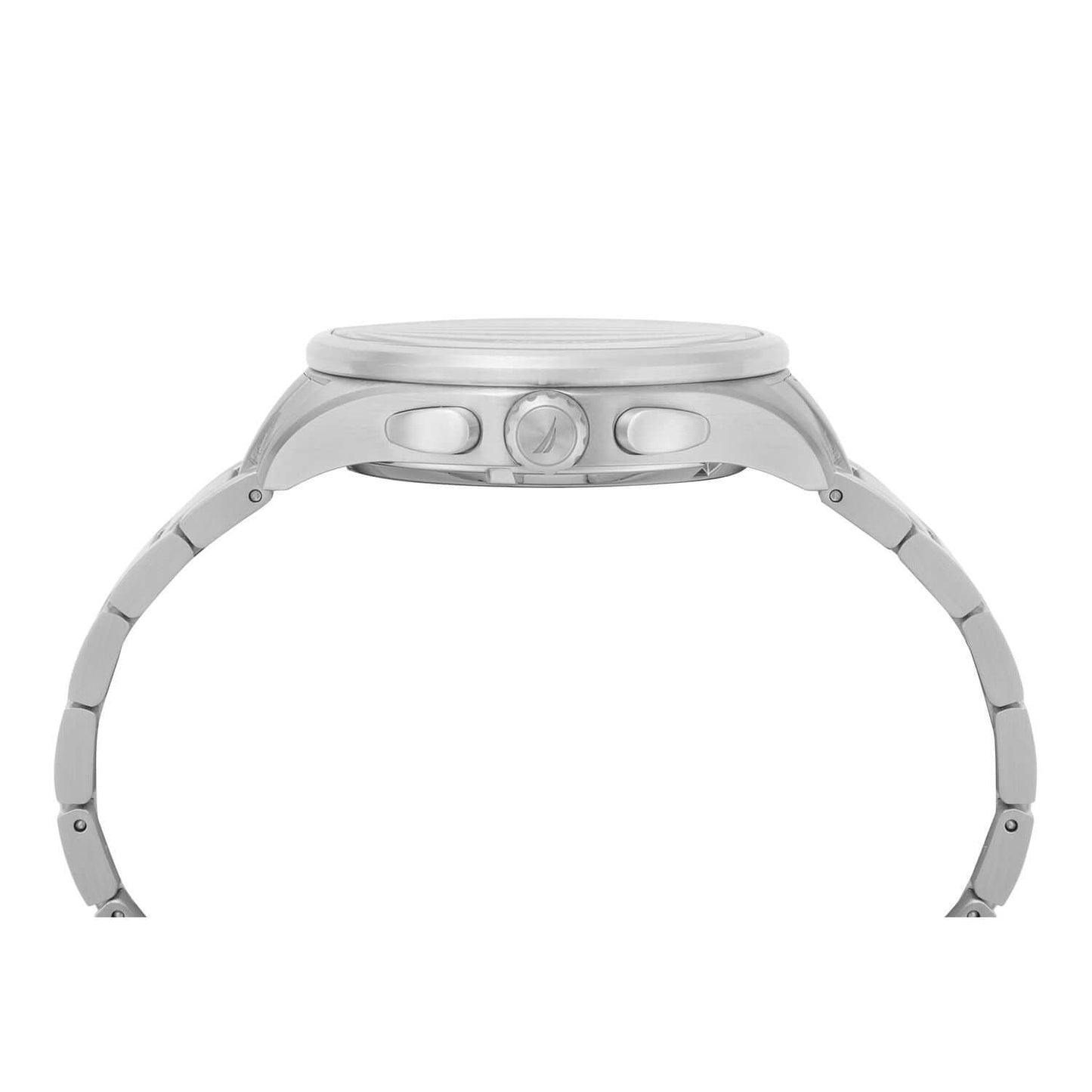 Side view of NAUTICA Mod. NAPSHG003 watch, quartz analog with 10 ATM water resistance and mineral dial, showing stylish design.