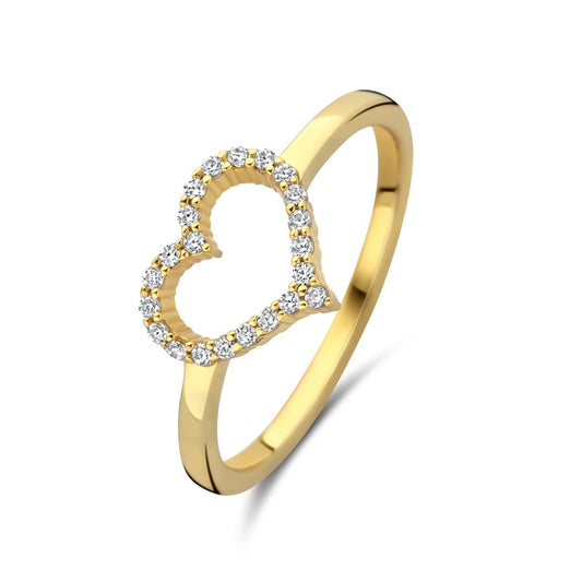 Elegant gold ring with a heart design, showcasing sparkling stones. NEW BLING Mod. 9NB-1447-54 from the New Bling Jewelry collection.