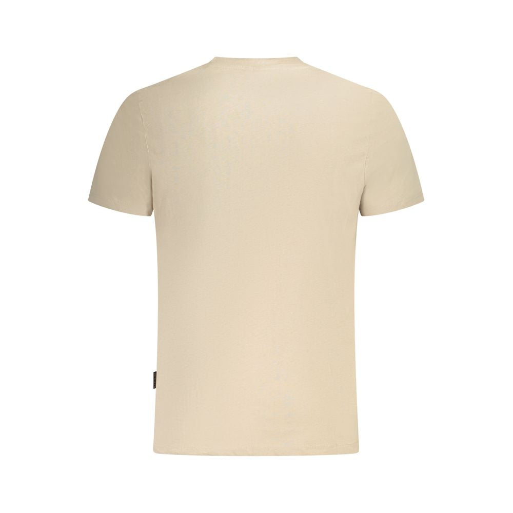 Back view of Napapijri Beige Cotton Men T-Shirt showcasing short sleeves and crew neck design.