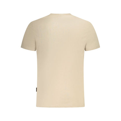 Back view of Napapijri Beige Cotton Men T-Shirt showcasing short sleeves and crew neck design.
