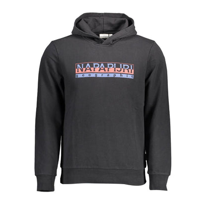 Napapijri Black Cotton Men Hoodie featuring iconic logo and print, ideal for modern trendsetters seeking style and comfort.
