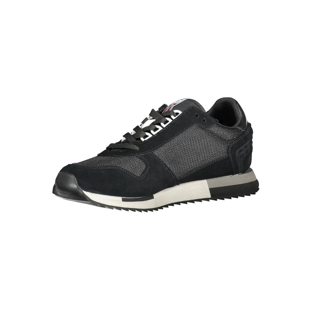Napapijri Black Leather Men Sneaker with sleek design, contrasting details, and iconic logo for style and durability.