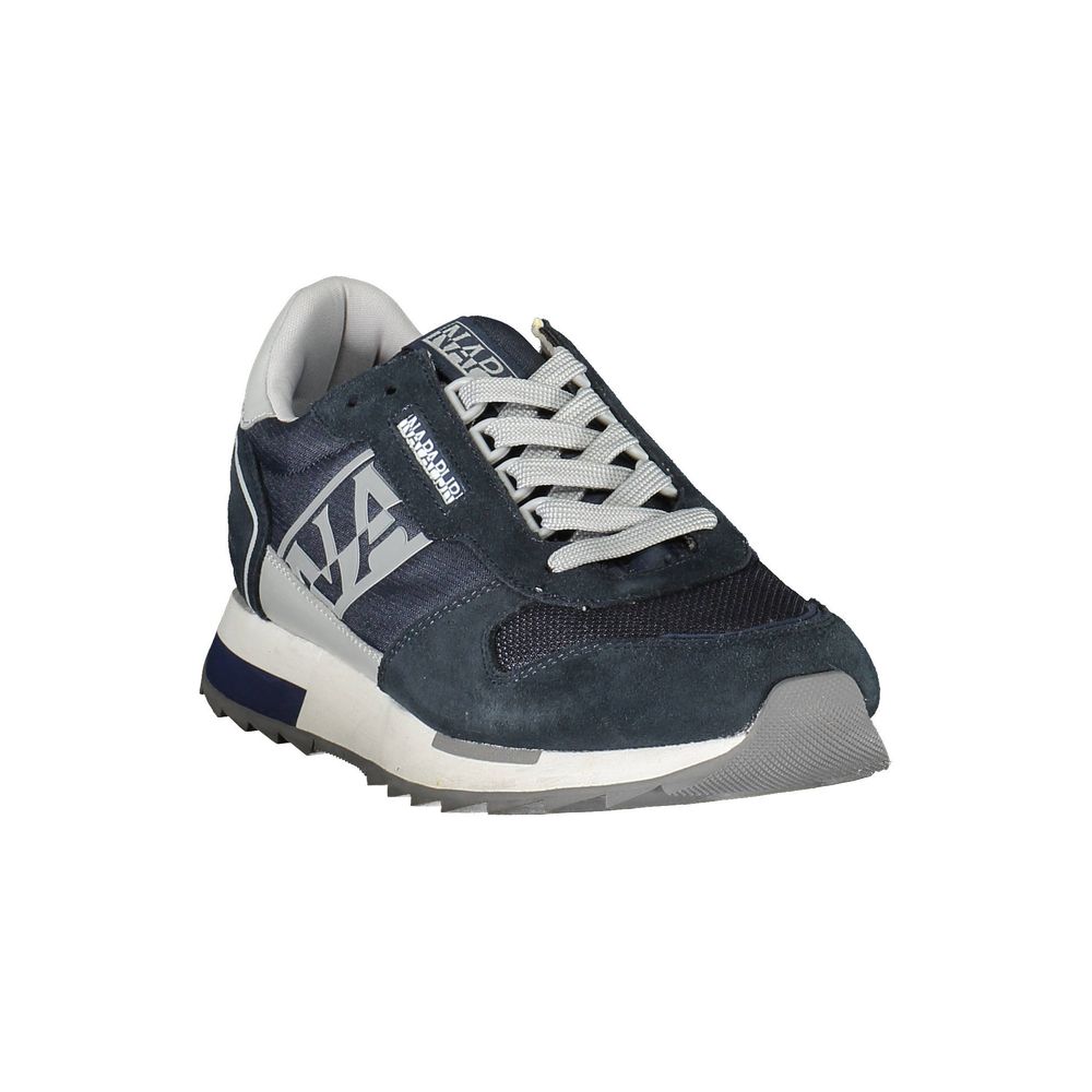 Napapijri Blue Leather Mens Sneaker with contrasting laces and logo, showcasing contemporary style and bold design.