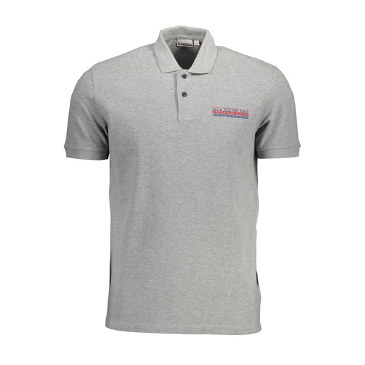 Napapijri Brown Cotton Men Polo Shirt in gray with logo detail, perfect for casual and smart-casual outfits