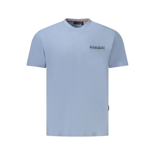Napapijri Light Blue Cotton Men T-Shirt with logo, organic cotton, short sleeves, and modern fit.