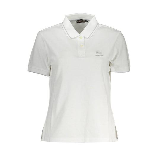 Napapijri White Cotton Women Polo Shirt with logo and contrasting details, front view