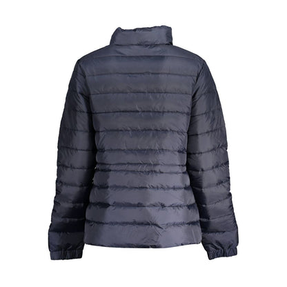 Back view of North Sails Blue Polyester Women Jacket showcasing quilted design and eco-friendly, water-resistant material.