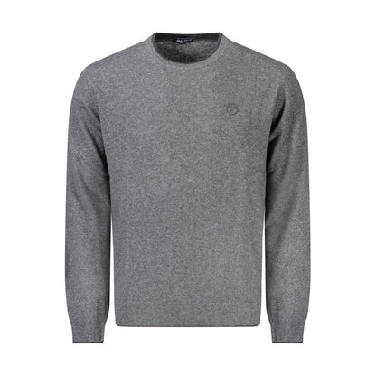 North Sails Gray Cashmere Sweater with long sleeves, crew neck, contrasting details, and logo embroidery.