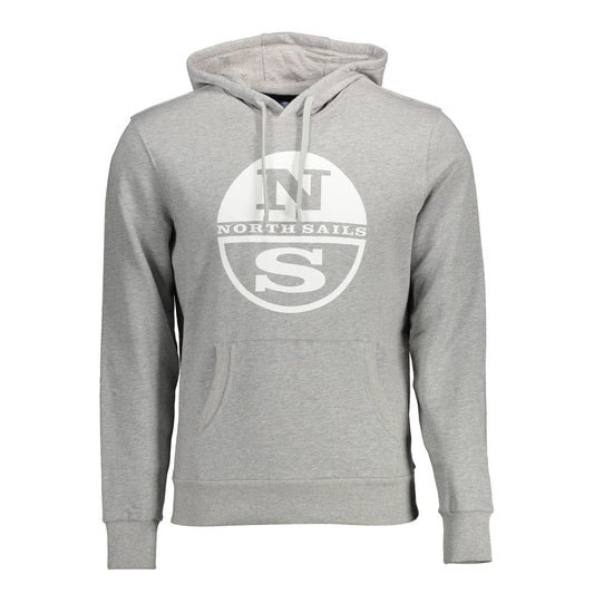 North Sails Gray Cotton Men Sweater with logo and hood, front view