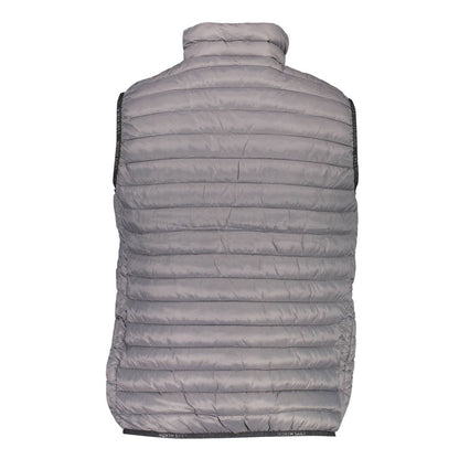 Back view of North Sails Gray Polyamide Men Jacket showcasing its quilted design and sleeveless style.