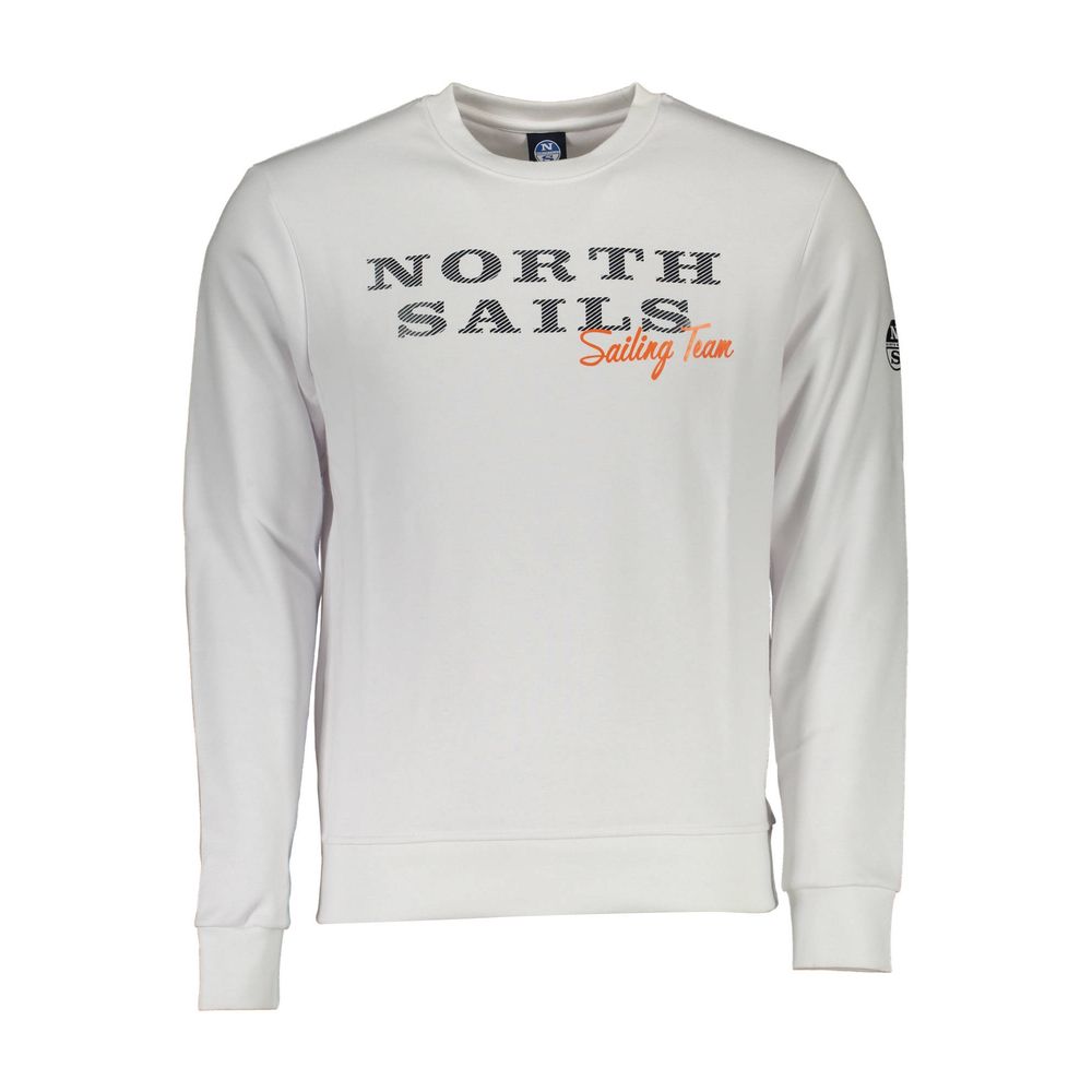 North Sails White Cotton Men Sweater with logo print, perfect blend of comfort and style, crewneck, luxury feel, white color.