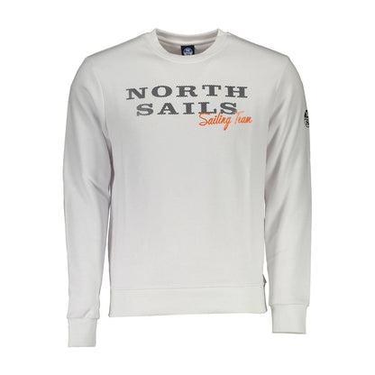 North Sails White Cotton Men Sweater with logo print, perfect blend of comfort and style, crewneck, luxury feel, white color.