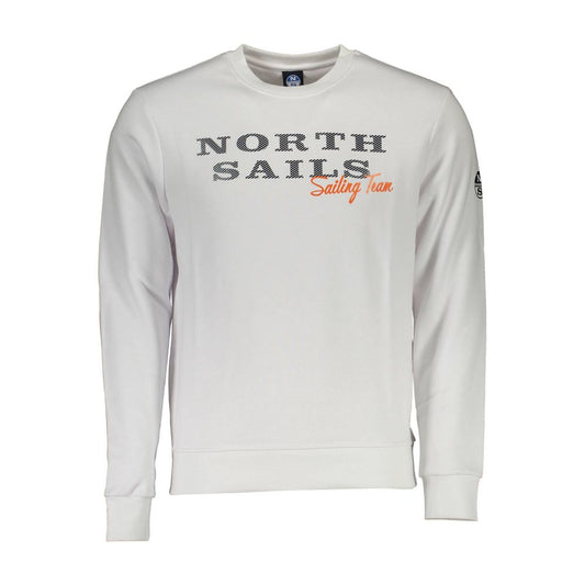 North Sails White Cotton Men Sweater with logo print, perfect blend of comfort and style, crewneck, luxury feel, white color.