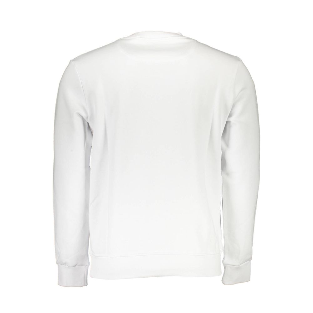 Back view of North Sails White Cotton Men Sweater showcasing crewneck design and luxurious fabric blend.