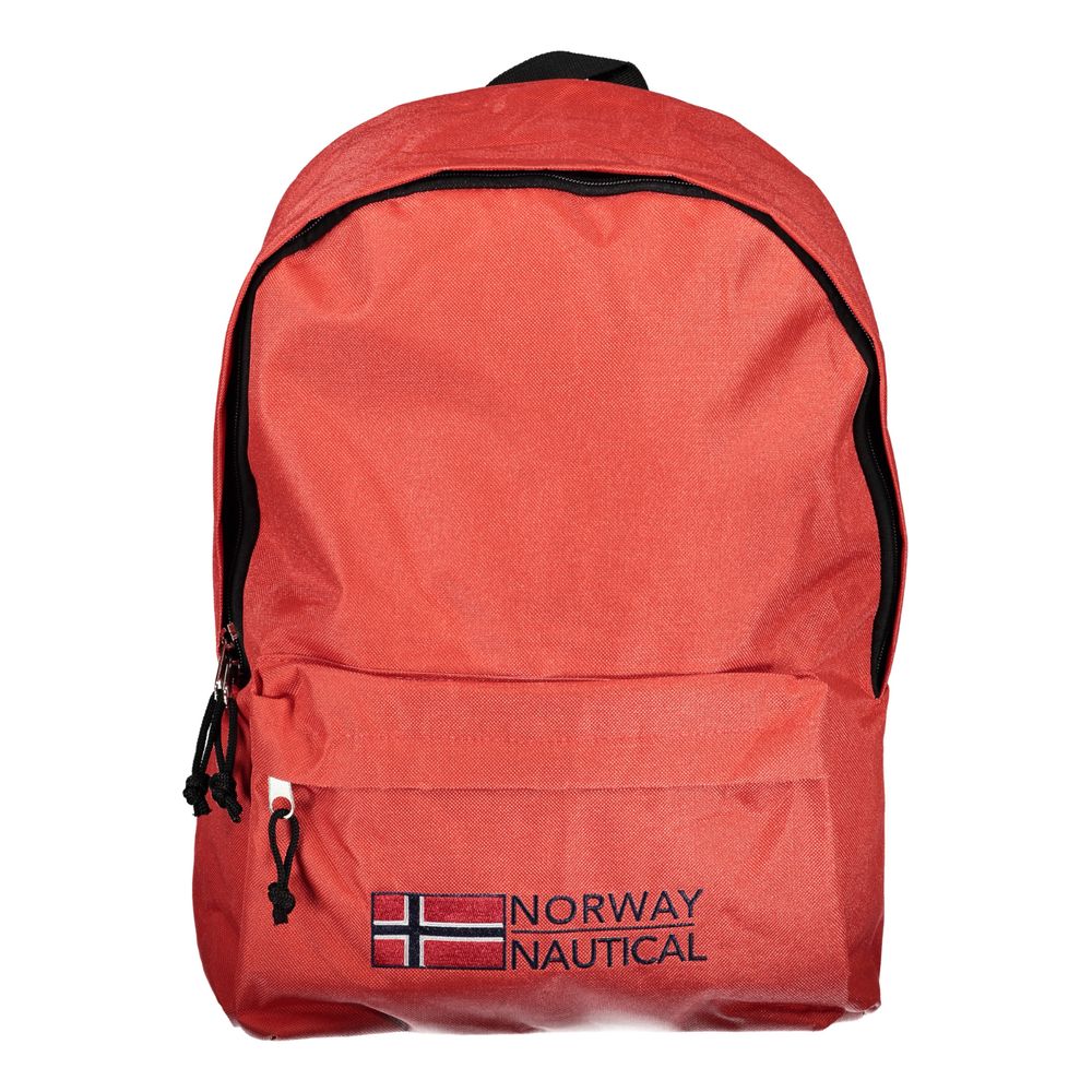 Norway 1963 Red Polyester Men Backpack with sleek embroidery logo, adjustable straps, external pocket, and zip closure.