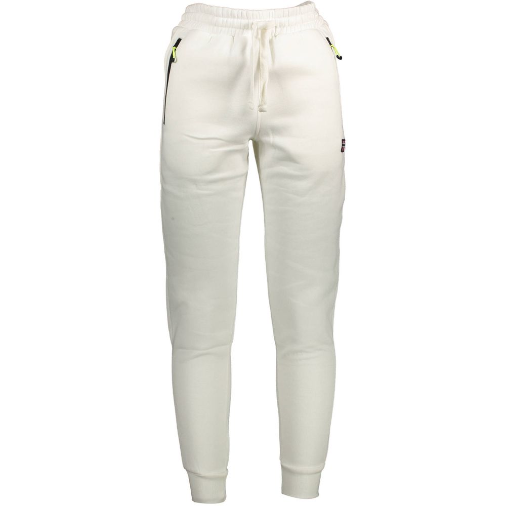 Norway 1963 White Cotton Pant with elastic waistband, zip pockets, embroidery, and contrasting details.