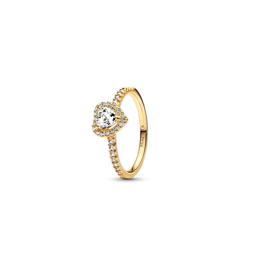 PANDORA JEWELRY Mod. 168421C01-54 gold ring with heart-shaped stone and detailed band