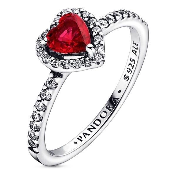 PANDORA JEWELRY Mod. 198421C02-50 with heart-shaped red stone and silver band