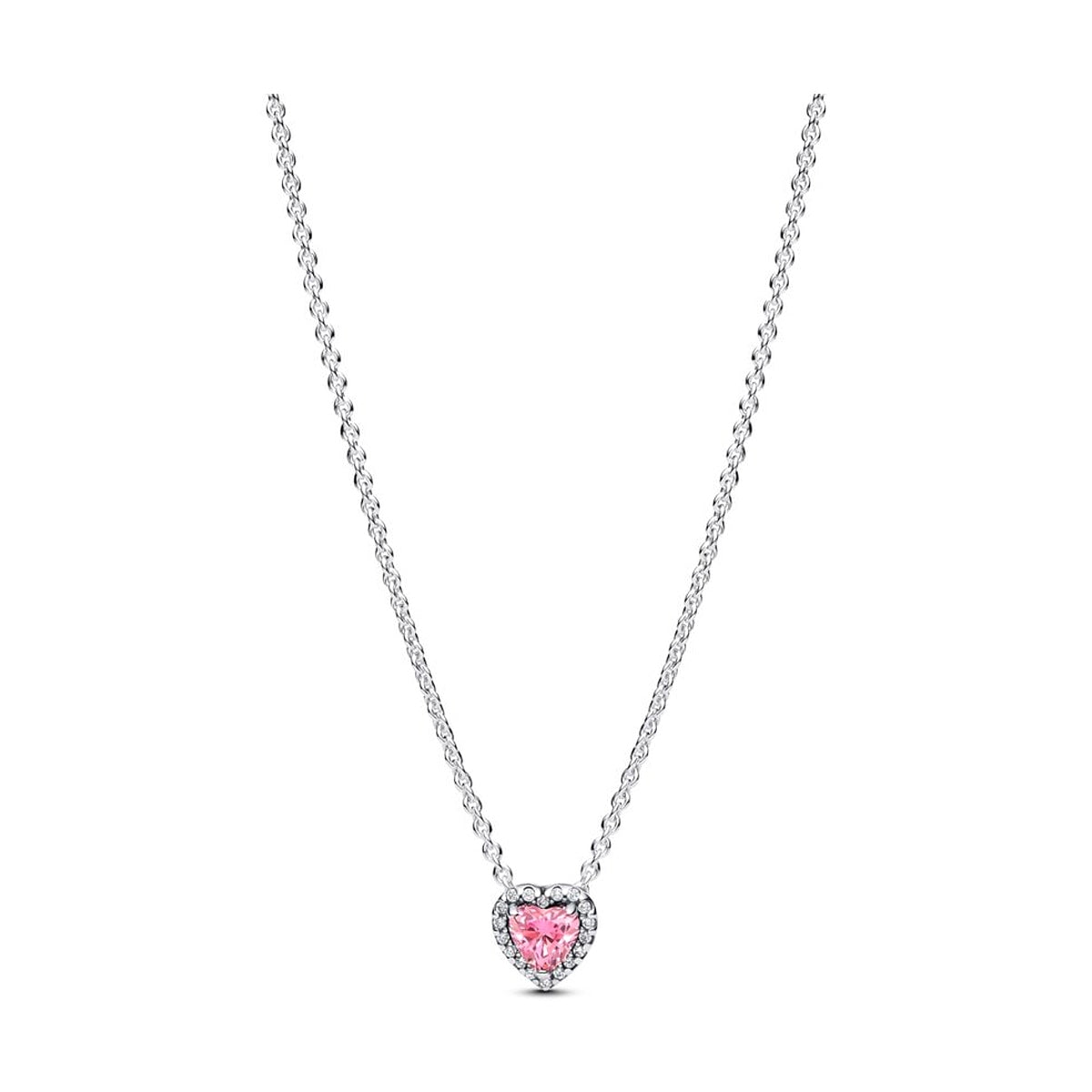 PANDORA JEWELRY Mod. 398425C02-45 featuring a pink heart pendant on silver necklace