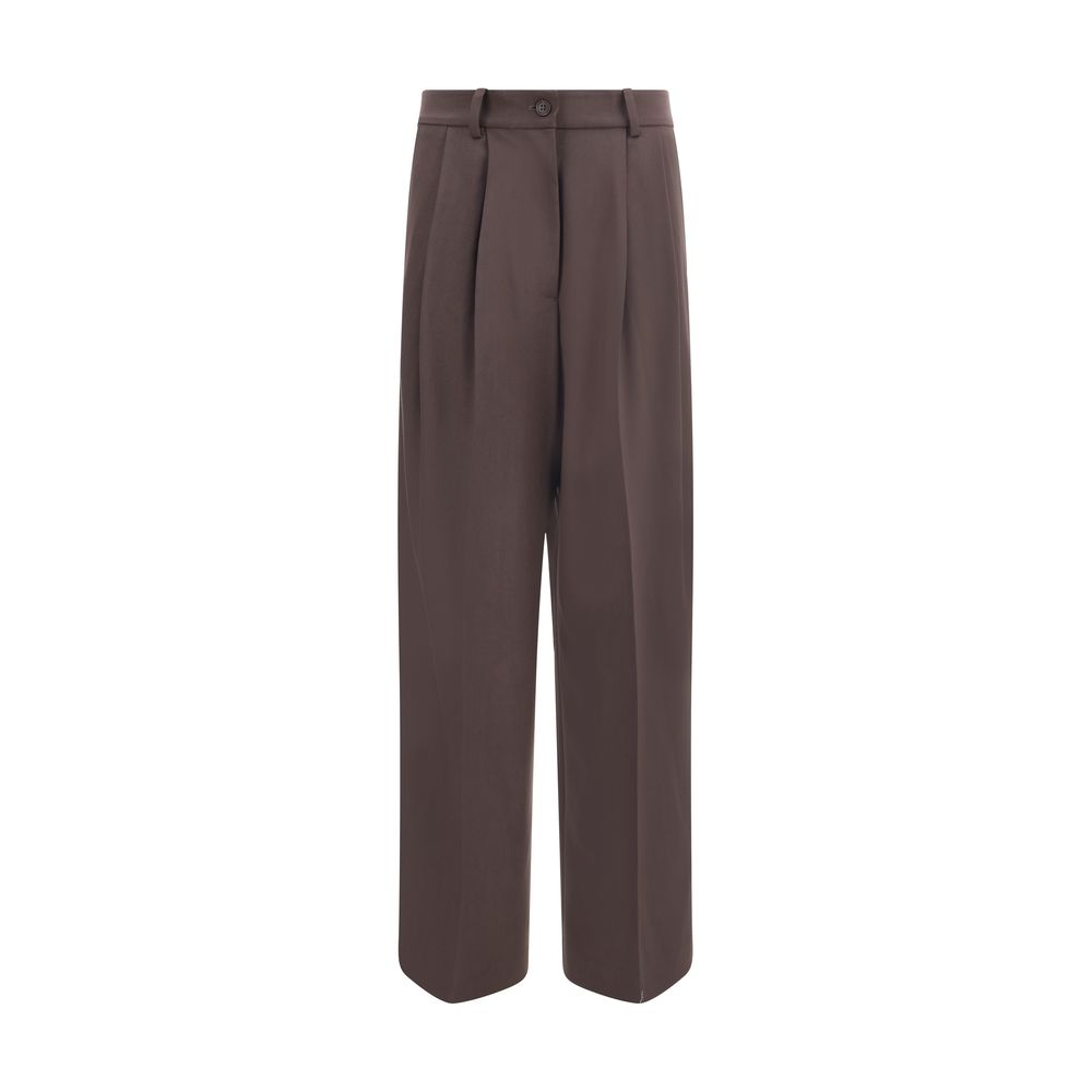 P.A.R.O.S.H. Brown Fleece Wool Dress Pants with front zipper and button closure, ideal for office looks. Season: AW25, Fit: Regular.